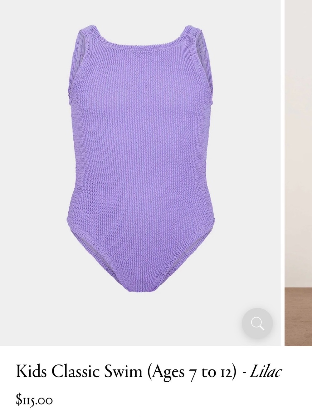 Hunza G Kids classic Lilac One-Piece Swimsuit age 7-12